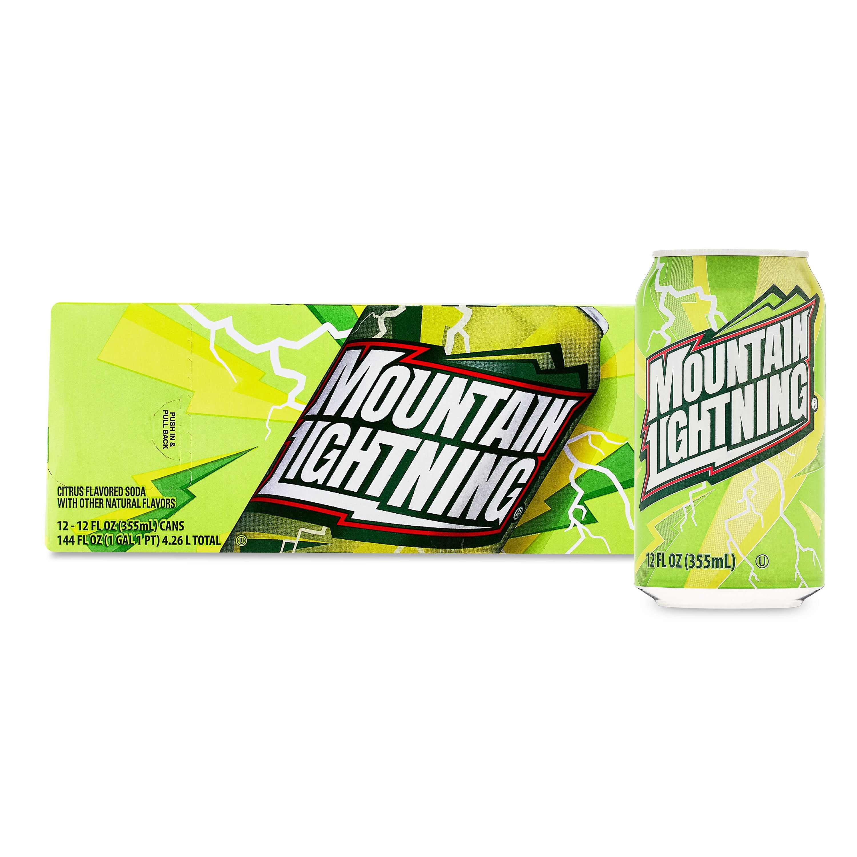 (2 pack) Great Value Mountain Lightning Citrus Flavored Soda Pop, 12 fl oz, 12 Pack Cans