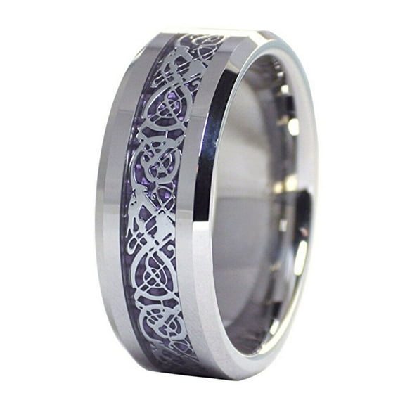 Wedding Rings For Men & Women 8mm Silver Tungsten Band Silver Purple Celtic
