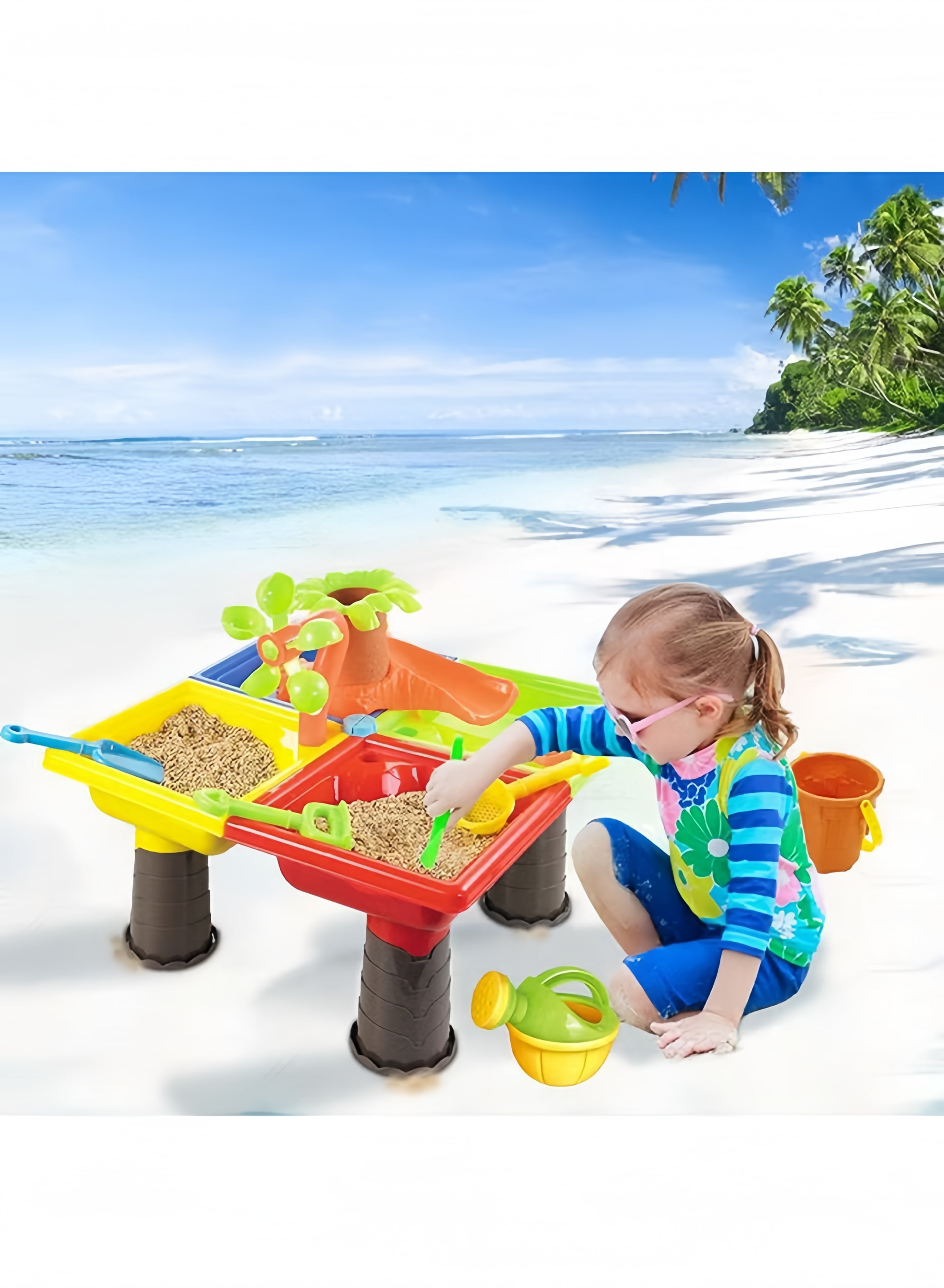 Kids Multi-Functional Sand & Water Play Table - Dinosaur Theme Sand Table with Stools & Accessories