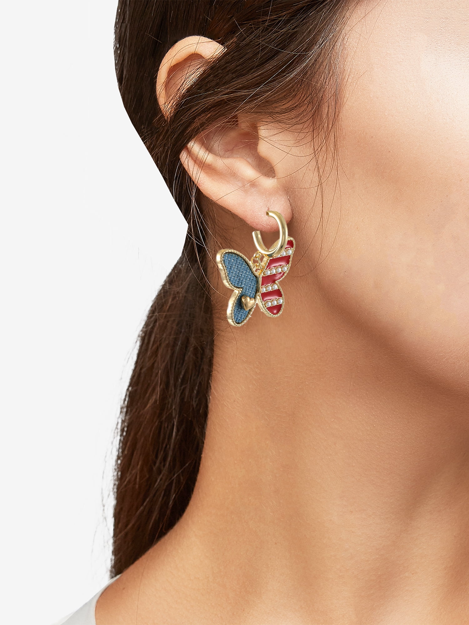 Way to Celebrate Americana Denim Butterfly Mini Hoop Earrings