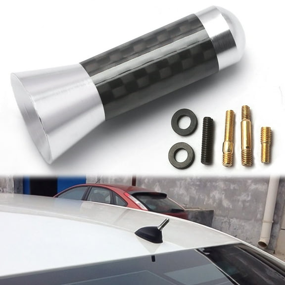 Xotic Tech Carbon Fiber Silver Aluminum Antenna Roof Hood Mount Mast 1.4'' inch Screw Type AM/FM Radio Car Antenna Aerial JDM Replacement Universal Fit