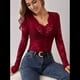 thumbnail image 5 of Blusa de Larga con Cuello Redondo y Encaje de con Bordado Floral para Mujer Vino Tinto XL, 5 of 9