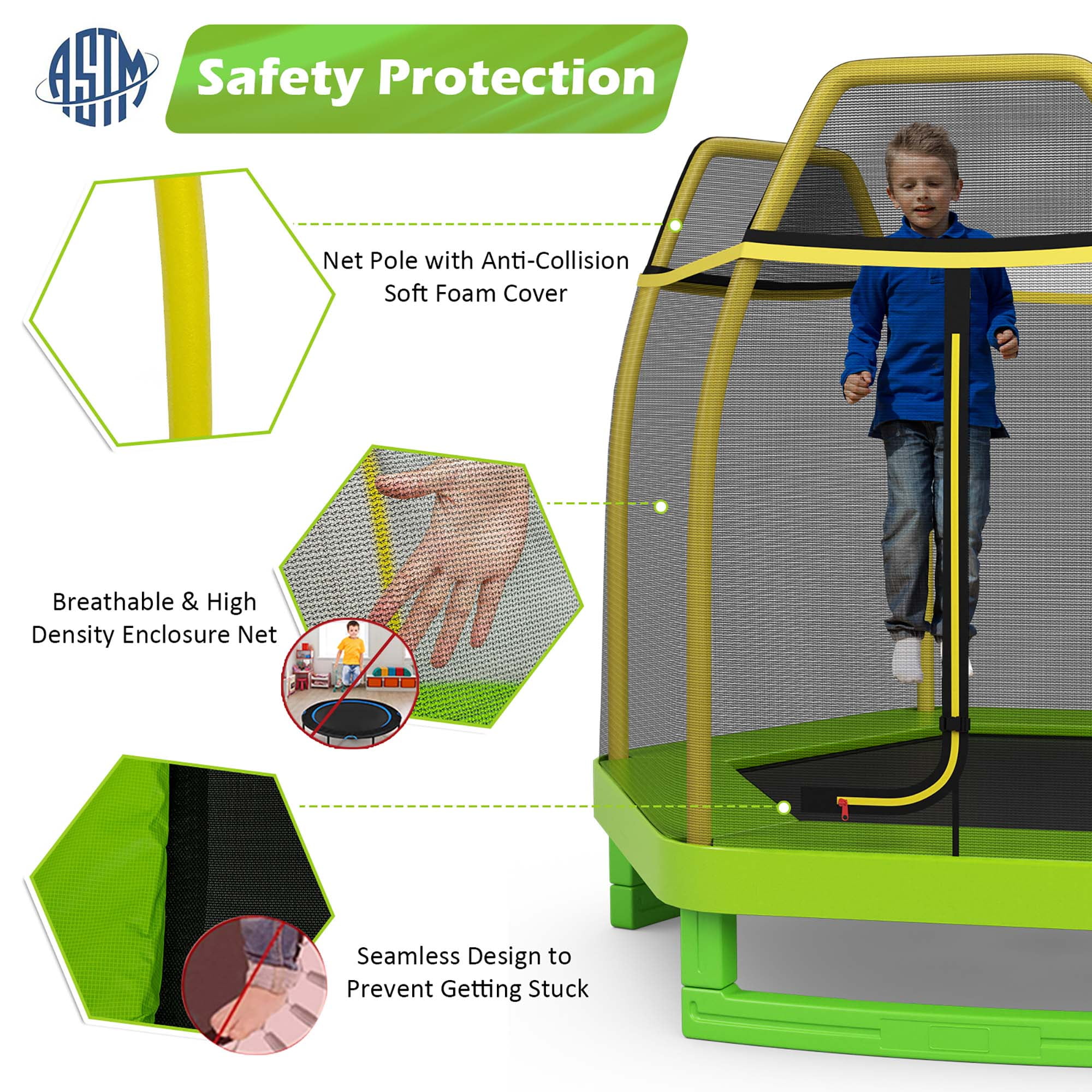 Costway 7 FT Kids Trampoline with Safety Enclosure Net Spring Pad Indoor Outdoor Heavy Duty Yellow
