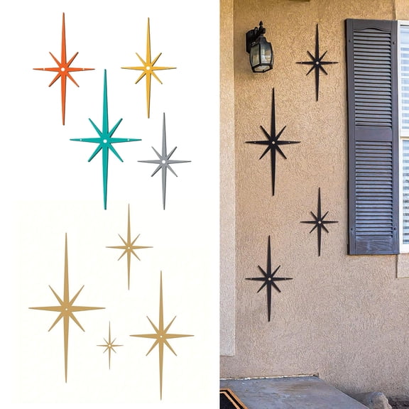 Dserhfy 4Pcs Metal Starburst Wall Decoration Retro Mini Mid-Century Starburst Wall Art Sculpture Home Bedroom Living Room Bathroom Wall Decorative Sign
