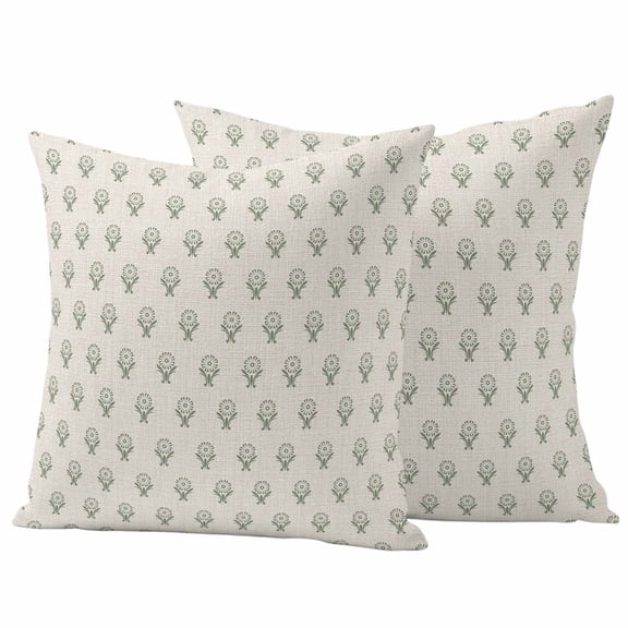 Pack of 2 Bohemia Outdoor Pillow Covers Decorative, Waterproof Pillow Protector, Green Flowers Abstract Boho Beige Throw Pillowcases Accent Cushion Cases for Patio Couch Sofa 20"x20"