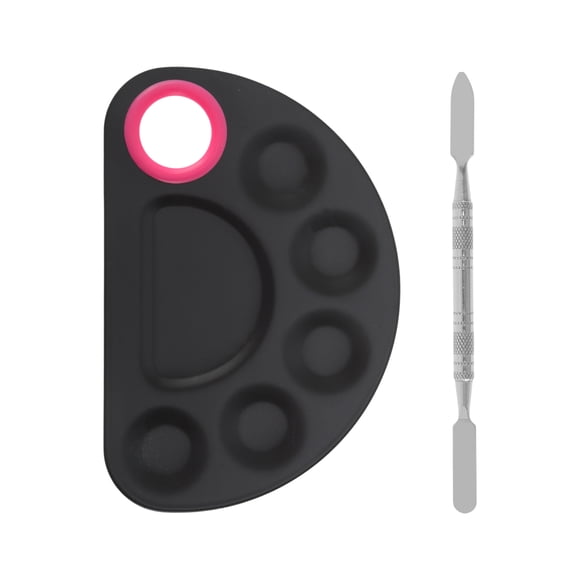 Conjunto Único de Espátula y Paleta de Fundación 1 Set Herramientas de Maquillaje Semicirculares Negro Rosa