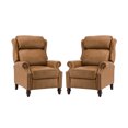 thumbnail image 2 of Genuine Leather Manual Recliner Set of 2, Wingback Push Back Recliner with Solid Wood Legs, Camel, 2 of 10