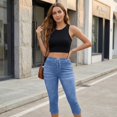 thumbnail image 6 of Jean Capris for Women Stretchy High Waisted Denim Capri Leggings Casual Pants with Pocket, L, 6 of 7