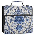 thumbnail image 2 of Water-Resistant 3-Ring Binder Organizer with Multiple Pockets Zipper Binder Bag for Office Blue and White Porcelain-style, 2 of 8