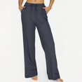 thumbnail image 3 of Women's Drawstring High Waist Pants Straight Leg Casual Trousers with Pocket for Loungewear and Travel Summer Palazzo Pants Flowy Beach Lounge Pants with Pockets, 3 of 6