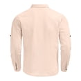 thumbnail image 4 of YueHuiYing Men's Solid Color Long Sleeved Button Down Collared Chest Pocket Cotton Linen Shirt Breathable Lightweight Top, 4 of 9