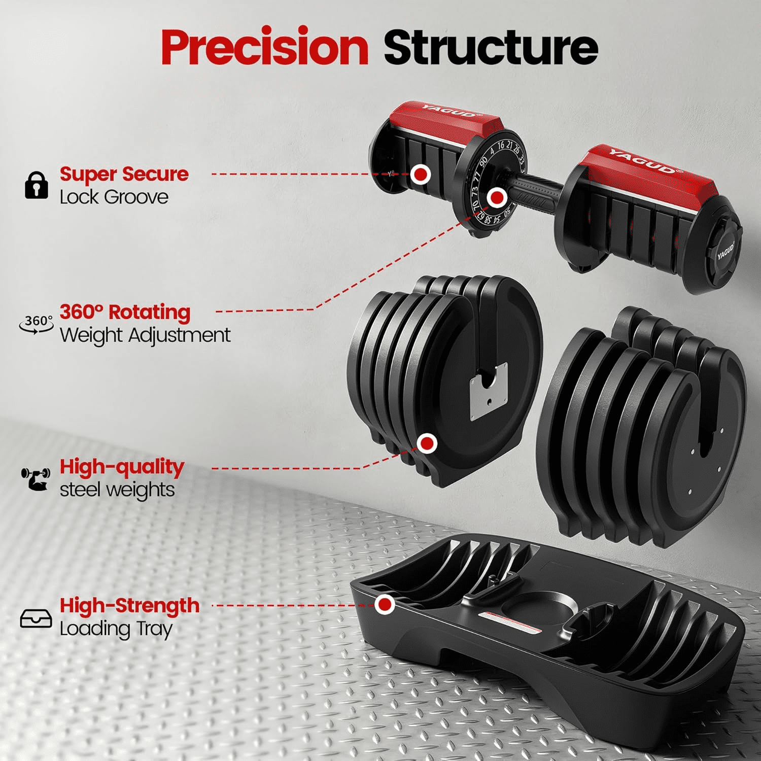 YAGUD 16-in-1 Adjustable Dumbbell Set, 4-90 LBS Quick-Adjust Dumbbells with Auto Safety Lock, Space-Saving Home Gym Weights