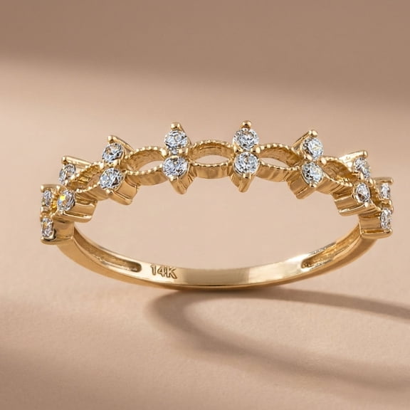 Vinali Solid 14K Yellow Gold Double Round CZ Ring for Women Size 5