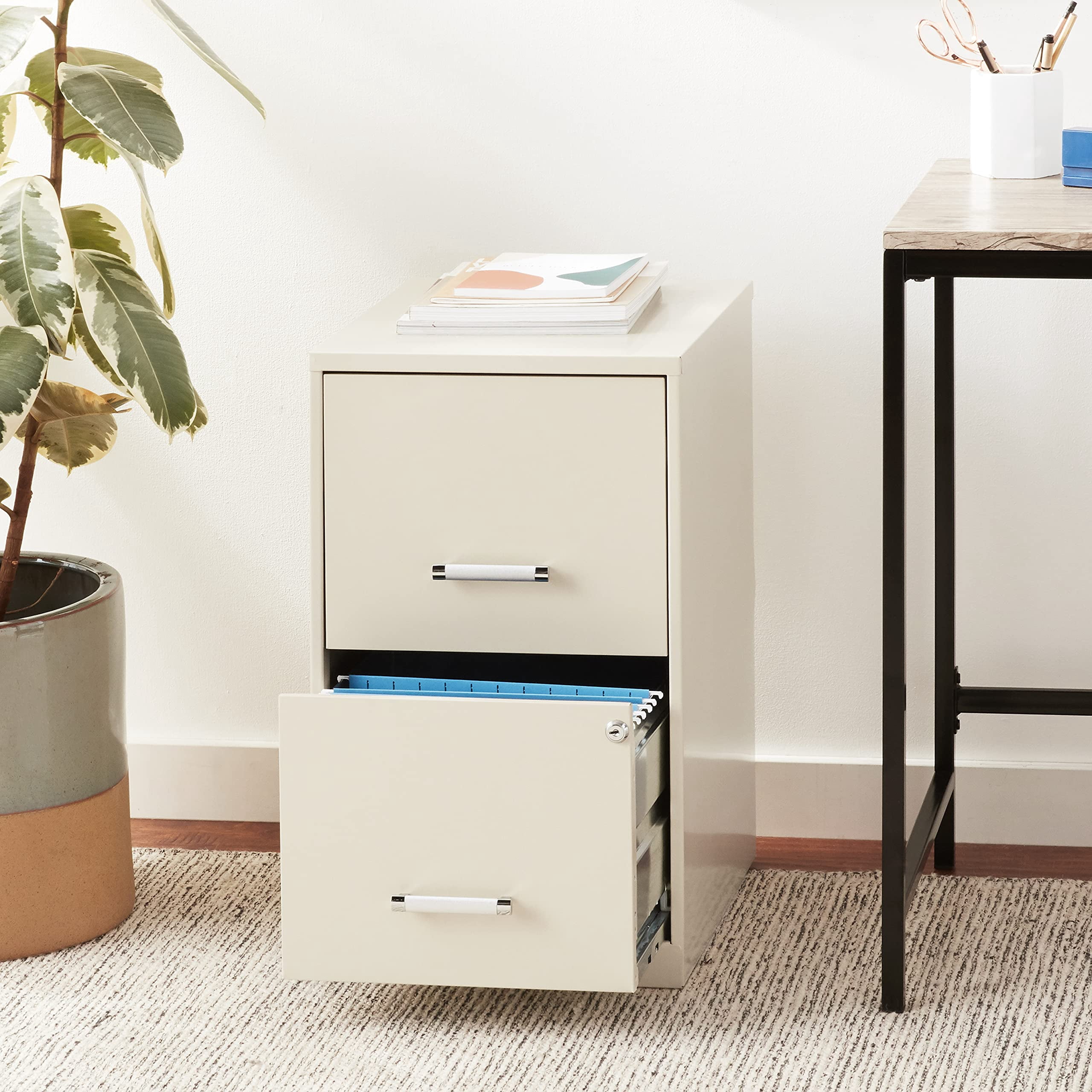 Space Solutions 2 Drawers Vertical Steel Lockable Filing Cabinet, Putty