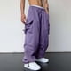 thumbnail image 1 of Pantalones largos para hombre, lisos, informales, con cordón, cintura elástica y bolsillo, pantalones deportivos cargo de poliéster., 1 of 9
