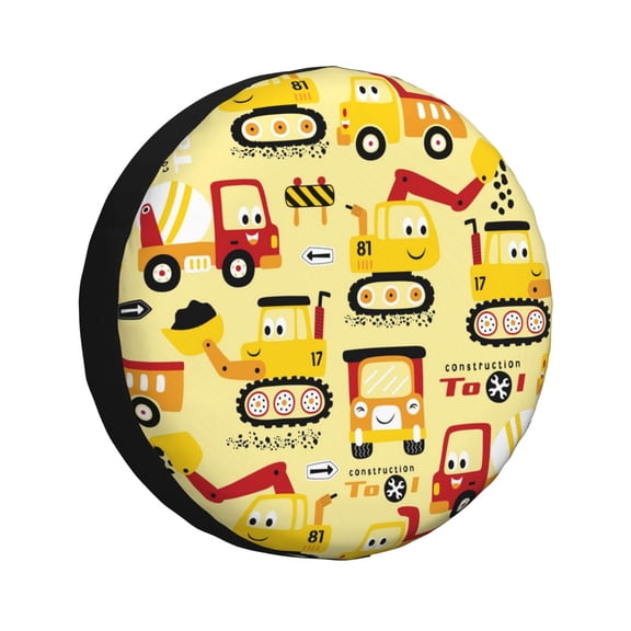 Kdxio Spare Tire Cover for RV Trailer, Waterproof Wheel Cover,Camper Spare Tire Cover Fit for Rv SUV Truck Travel Trailer 14 inch-Funny Construction Vehicles