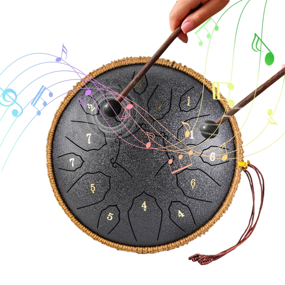 golytefs 12 Inch Percussion Musical Instrument with Handbag Drumsticks 15 Notes D Major Large Ethereal Drum Yoga Sound Healing Child Beginner Hand Drum