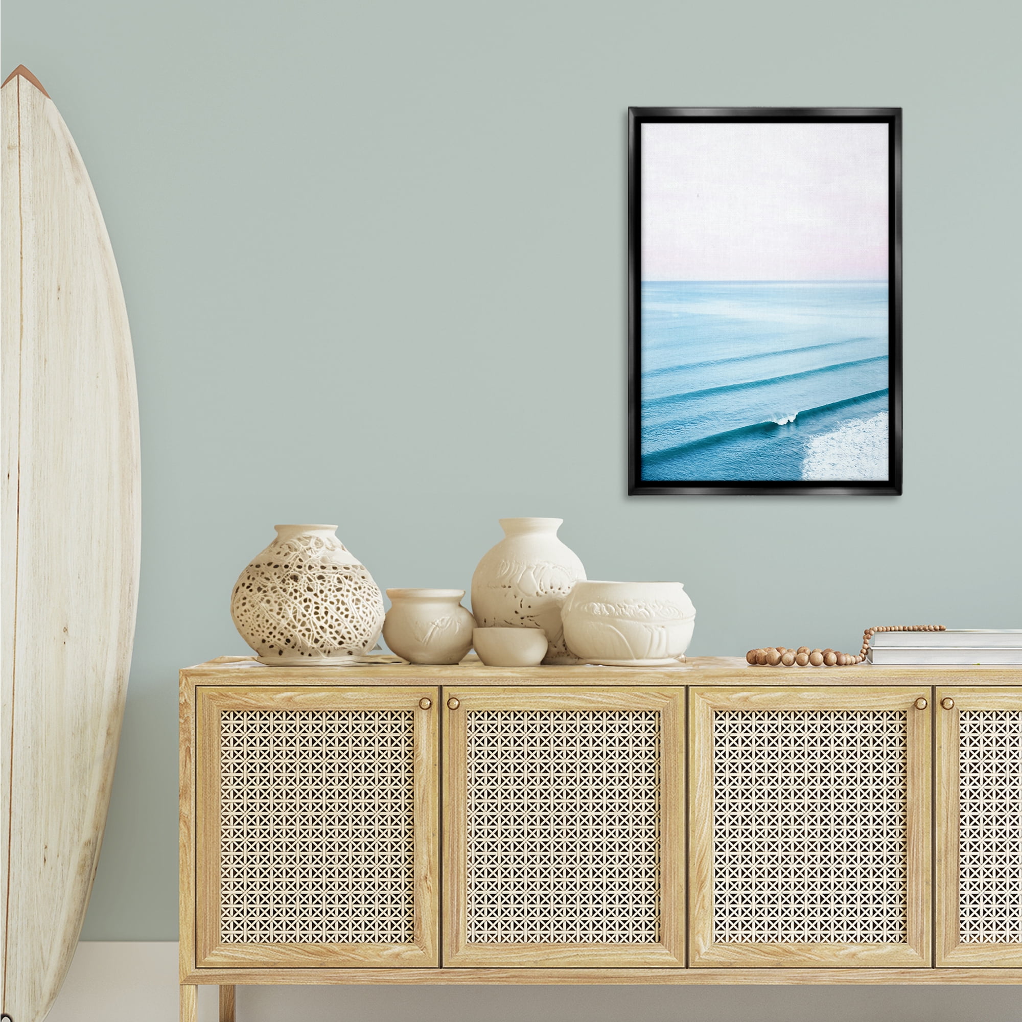 Stupell Industries Coastal Breaking Wave Nautical & Beach Photography Black Floater Framed Canvas Art Print Wall Art, 21 x 31
