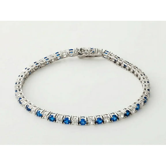 Mangal Jewels 9Ct Round Cut Sapphire And Diamond Tennis 7 Inch Womens Bracelet 14K White Gold Plated