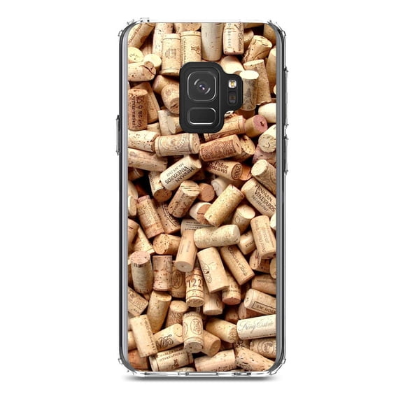 DistinctInk Clear Shockproof Hybrid Case for Samsung Galaxy S9 (5.8" Screen) - TPU Bumper, Acrylic Back, Tempered Glass Screen Protector - Wine Corks Image Print - Printed Cork Image
