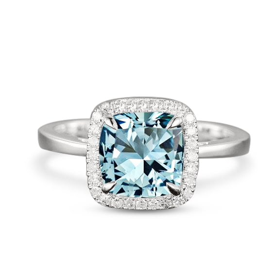 1.25 Carat Cushion Cut Aquamarine and Diamond Halo
