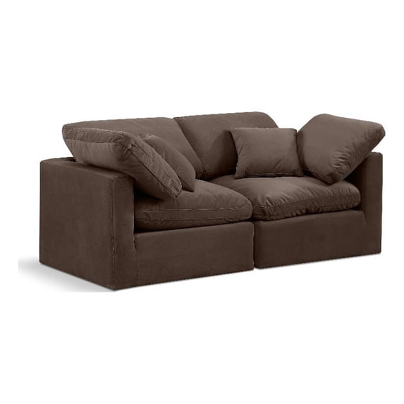 Meridian Furniture Indulge 70" Velvet Modular Sofa w/ Latch Underneath in Brown