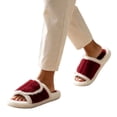 thumbnail image 7 of uublik Comfy Fuzzy Slippers for Women Open Toe Memory Foam House Shoes Indoor Outdoor Non Slip House Slides, Wine, 7 of 7