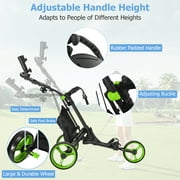 Goplus Folding 3 Wheels Golf Push Cart W/Bag Scoreboard Adjustable Handle Grey