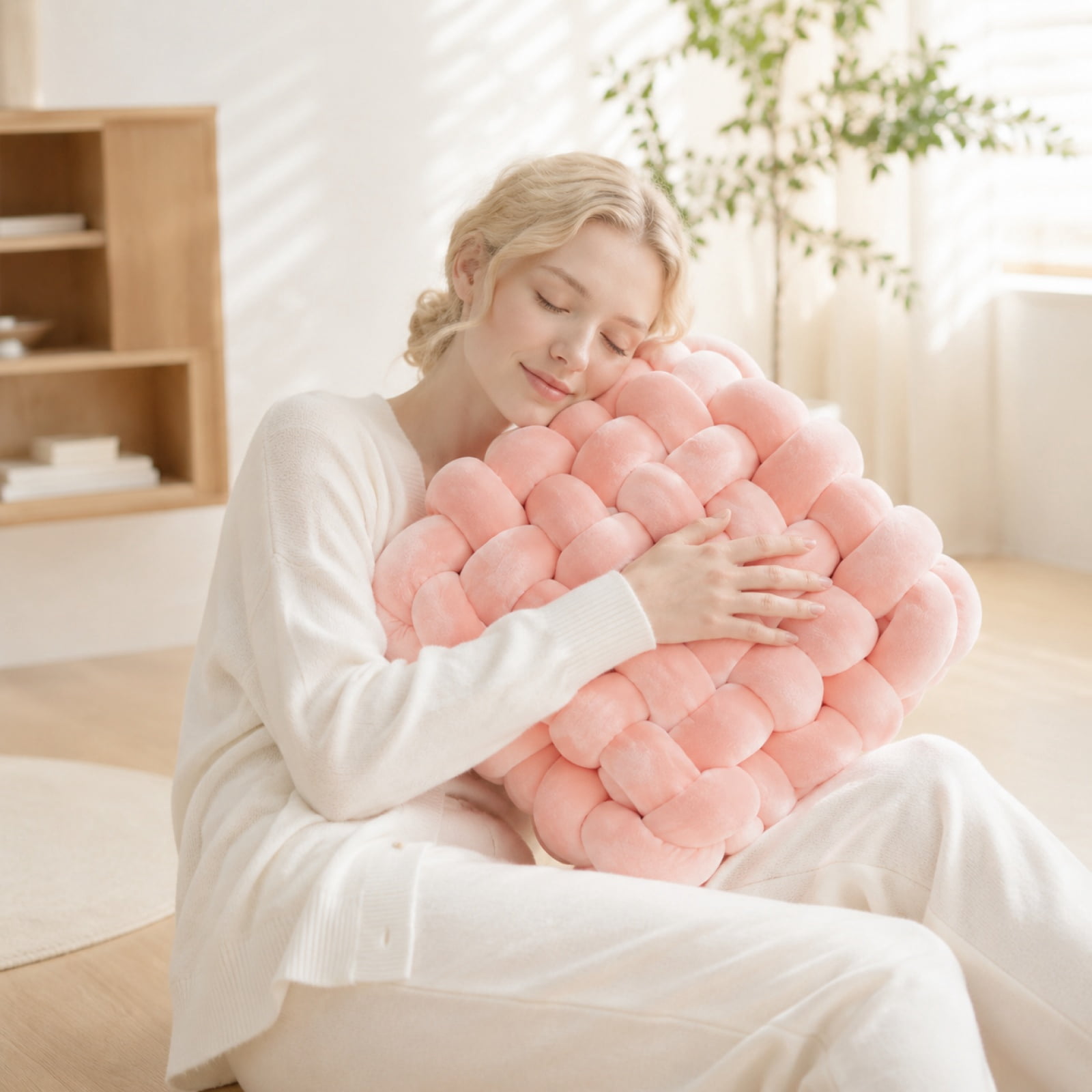 Knot Pillow Meditation Cushion, Large Floor Cushions Sitting Funky Throw Pillows Chair Pillows, Soft Pads Square Knotted Seat Cushions for Home Decoration Living Room Bedroom Sofa Couch