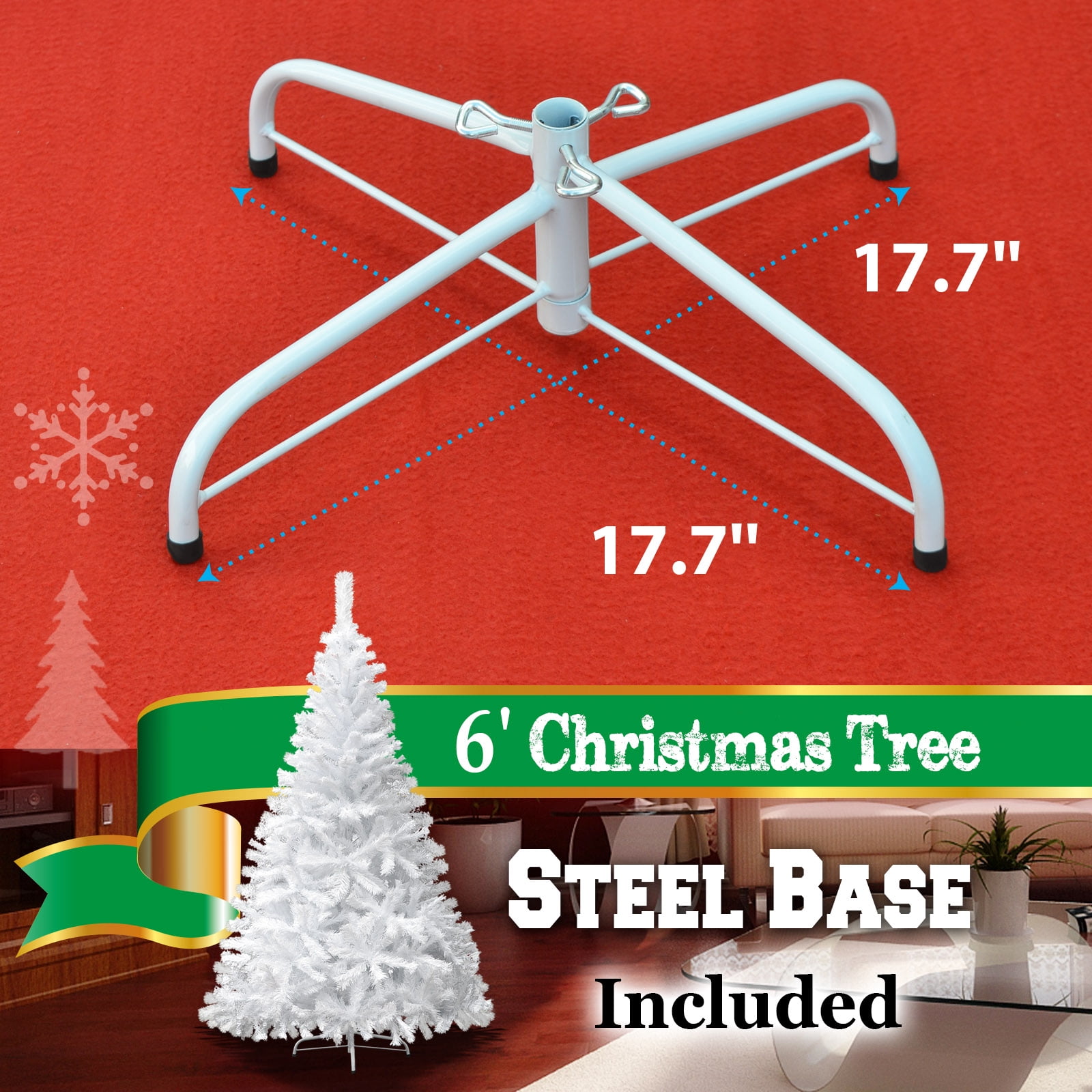 Sunrise 4 Sizes Artificial Christmas Tree w/Metal Stand,Easy Assembly, White (6 Ft)