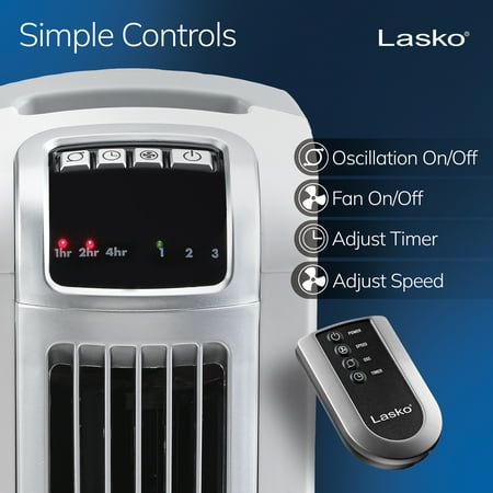 Lasko 3-Speed Remote Controlled Oscillating Tower Fan, White, 2510