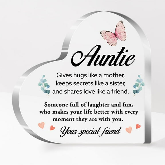 Aunt Gifts from Niece,Gifts for Aunt Chirstmas Birthday Mother's Day,Auntie Gives Hugs Like A Mother Quote Acrylic Heart Plaque Gift for Auntie