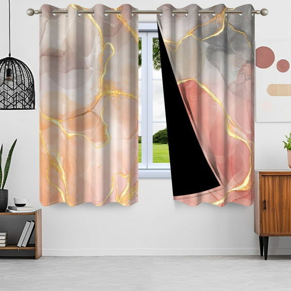 Nanqianyi Pink Gradient Color Blackout Curtains Set of 2 for Living Room, Grommet Top Curtain Panel Pair, 42"W x 84"L