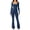 Navy blue, variant on Jumpsuits for Women Square Neck Wide Leg Full Length Romper Playsuit,Women's Square Neck Long Sleeve One Piece Flare Jumpsuit
