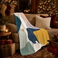 thumbnail image 3 of Abstract Teal Mustard and Blush Shapes, Calming Modern Style for Art Lovers, Flowing Color Block Pattern and Housewarming Gift, Soft Flannel Blanket for Bedroom and Living Room, Home Decor, 3 of 9