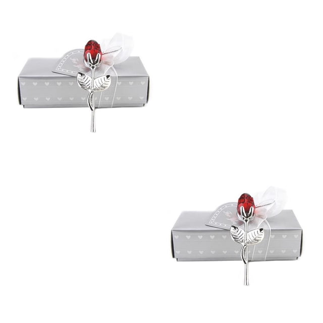 Bearachild Flor de rosa de cristal rojo, regalo del Día de San Valentín, decoración de boda para el hogar, decoración de mesa, adorno de centro de Tallo plateado y flor roja 2piezas