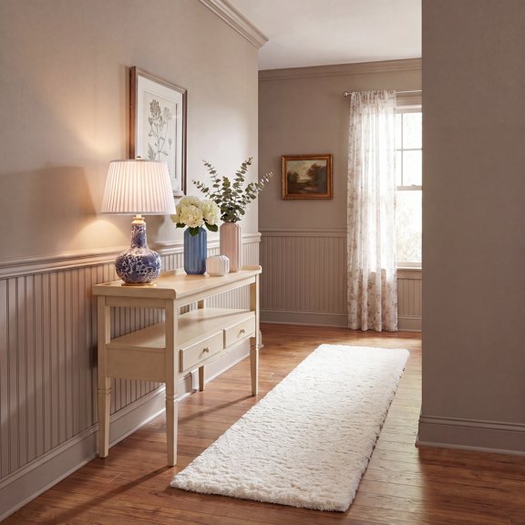 Safavieh Madrid Miah Solid Polyester Shag Runner Rug, Ivory, 2' x 8'