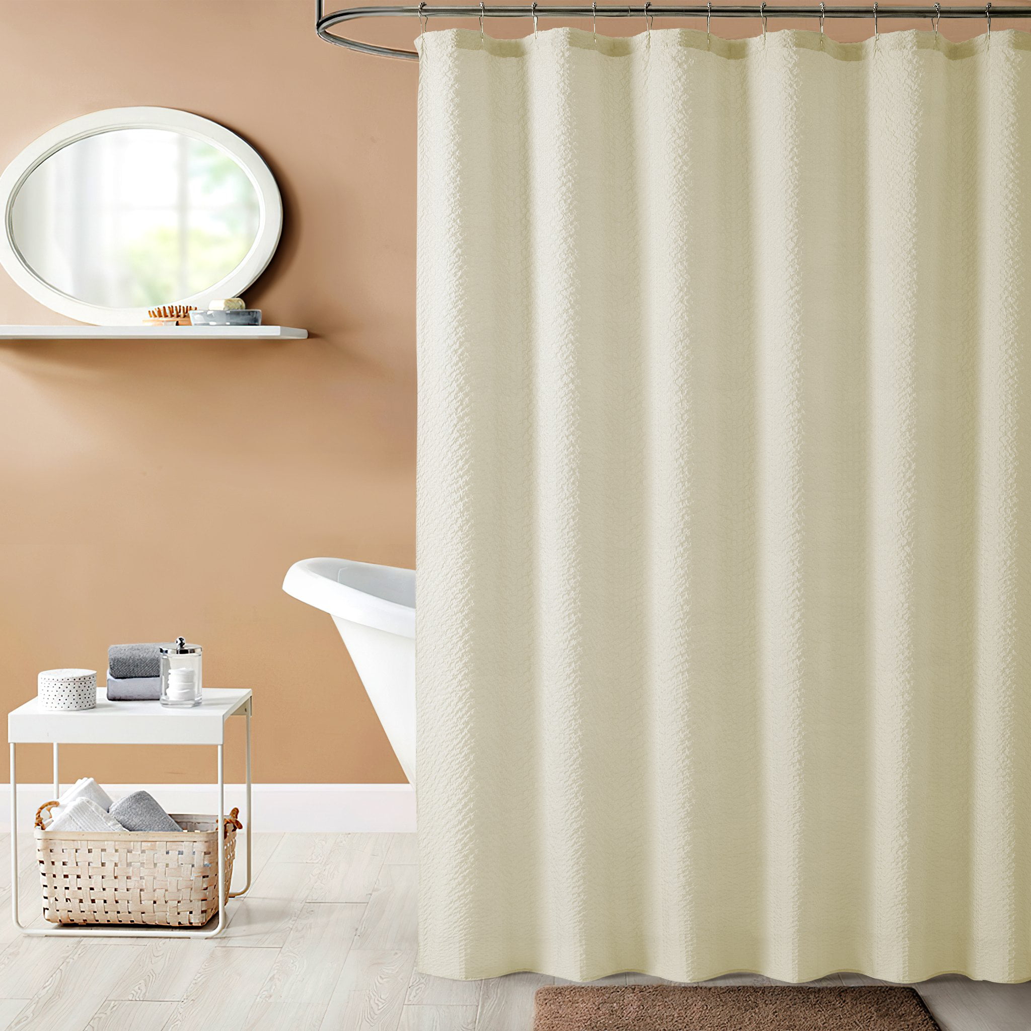 Wavy Ivory Small Shower Curtain by Cream Geometric Modern Contemporary Polyester Blend