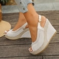 thumbnail image 2 of Dakaela Womens Open Toe Wedges Heels Ankle Strap Espadrille Platform Slip on Summer Sandals for Casual Beach Vacation Wedding Party Size 6-10 Beige, 2 of 7