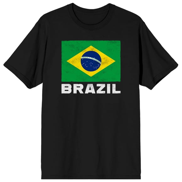 Brazilian flag on Black Ground Adult Crew Neck Short Sleeve T-shirt - Small
