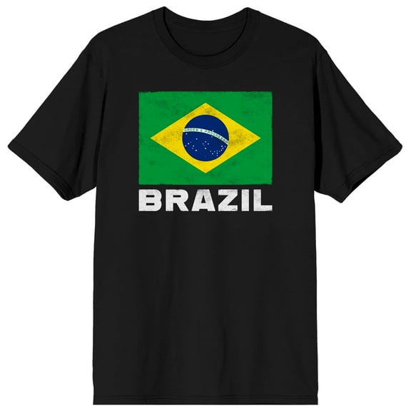 Brazilian flag on Black Ground Adult Crew Neck Short Sleeve T-shirt - XL