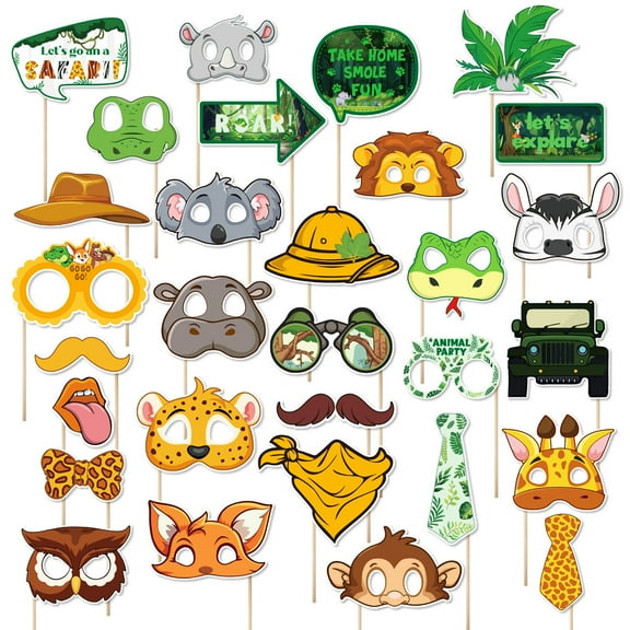 30pcs Jungle Safari Photo Booth Props,Wild Animals Selfie Props Kit for Forest Themed Party Decorations,Jungle Animals Photo Props for Kid’s Birthday Baby Shower Photography Supplies