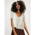 thumbnail image 4 of Women Tie Front Lace Trim Top Sheer Short Sleeve Scoop Neck Button Shirt Y2k Ruffle Flowy Boho Crop Tops White L, 4 of 6