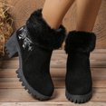 thumbnail image 2 of Winter Boots for Women Elegant Embroidery Plush Warm Suede Zipper Snow Booties Platform Lug Sole Chunky Mid Heel Dress Ankle Boots Black Size 9, 2 of 5