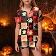 thumbnail image 2 of Cdudpw Halloween Girl Silk Pajamas Sets Ghost Halloween Print Button Up Shirt and Shorts Sleepwear 2 Piece Pjs Outfits(A031-Red), 2 of 5