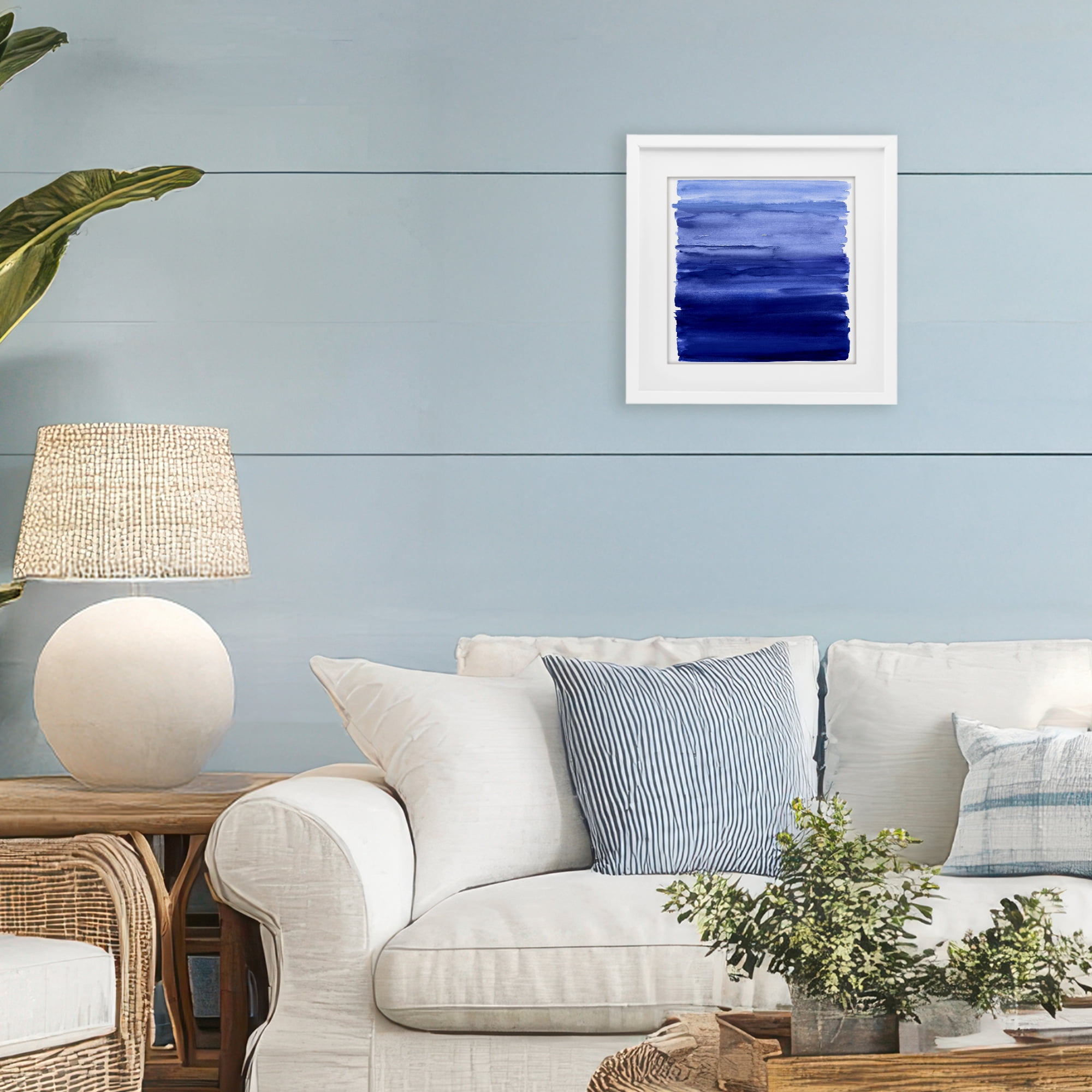 Stupell Industries Indigo Ombre Gradient White Framed Print Under Glass, design by Allie Corbin