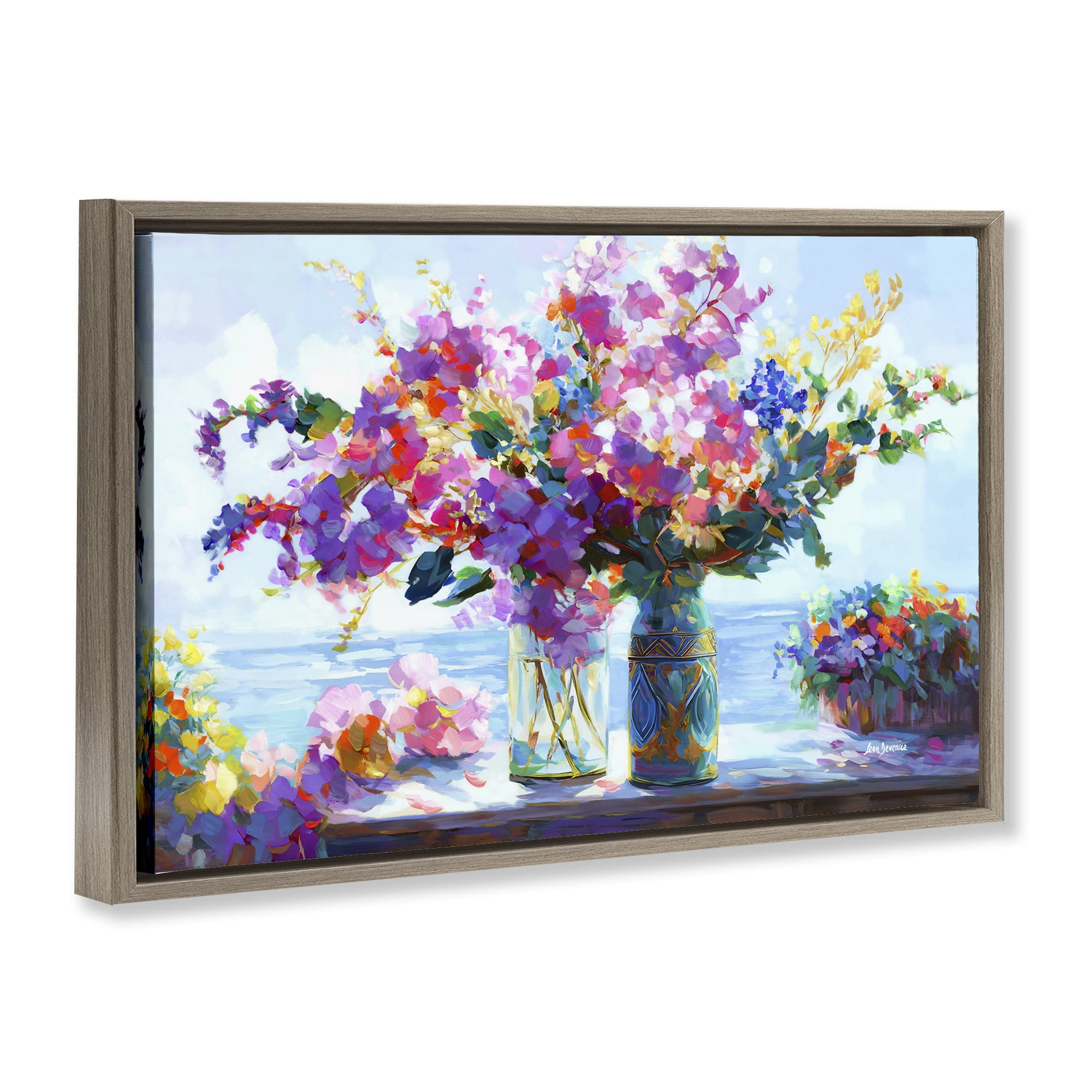 Stupell Industries Ocean Breeze Blossoms Botanical & Floral Painting Brown Floater Framed Art Print Wall Art, 25 x 17