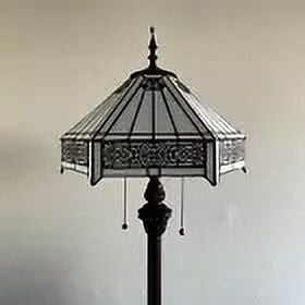 Enjoy Décor Lamps 64-Inch 2-Light Traditional Floor Lamp with Stained Glass Bowl Shade, White