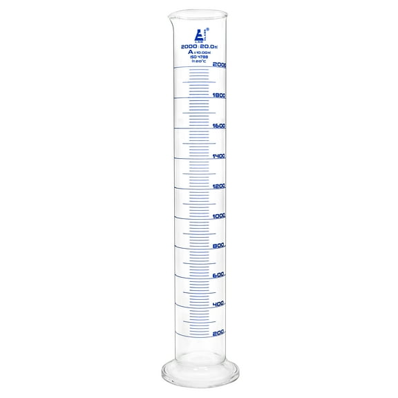 Graduated Cylinder, 2000ml - Class A Tolerance ?10.0ml - Round Base - Blue Graduations - Borosilicate 3.3 Glass - Eisco Labs