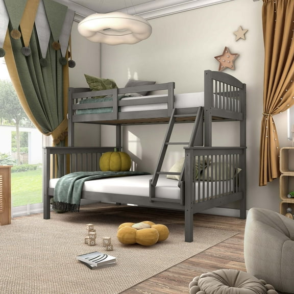 Furniture of America Aida Twin over Full Kids Wood Gray Bunk Bed with Ladder